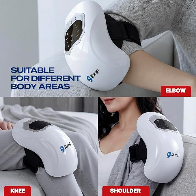Knee Massager for Pain Relief, Portable Cordless Knee Massager with Red Light Therapy, Heat and Vibration, 3 Heat Levels and 3 Vibration Modes for Joint Recovery, Sports Injury and Muscle relaxation