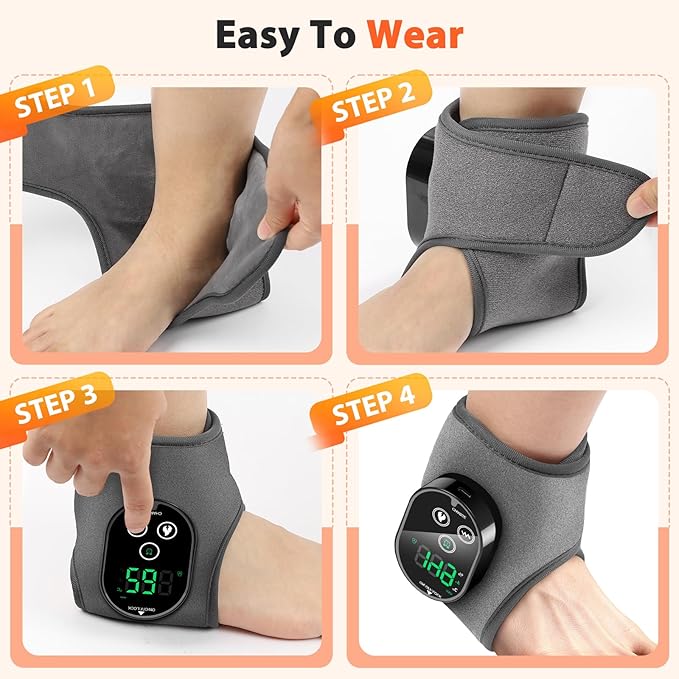 Cordless Ankle Massager, Ankle Heating Pad with Massage, Heated Foot Brace Wrap with 3000mAh Rechargeable, 4 -Level Heats, Foot Heating Pad for Sports/Work/Travel (Grey)