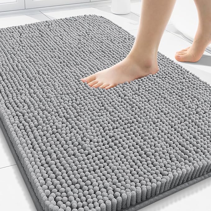 Arotive Bathroom Rugs 34x21, Extra Soft Absorbent Shaggy Chenille Bath Rugs, Machine Washable Rubber Backing Non-Slip Bath Mats for Bathroom Floor Tub and Shower, Home Decor Accessories,Light Grey
