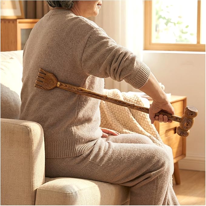 Back Scratcher with Massage Hammer, 100% Natural Wood Finger-Like Back Scratchers for Adults Men Women,19 Inch Thicken Extended with Body Massager Gifts for Senior(6- Bullet Version)