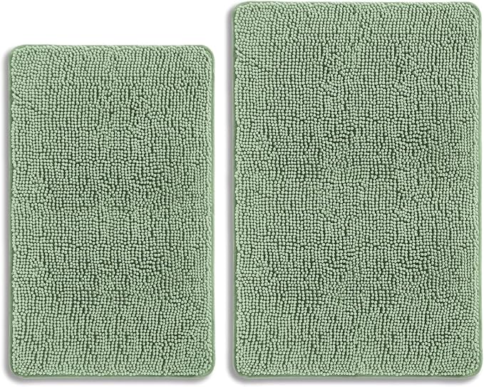 Sea Foam Bathroom Rugs Sets 2 Piece – Absorbent and Washable Bath Mat, Non-Slip, Thick Soft Chenille Bath Rugs for Bathroom Floor, Shower, Sink - 20" x 32"+24" x 36"