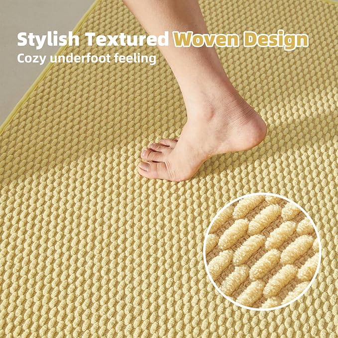 TYUU Bathroom Rugs Non Slip Washable, Super Absorbent Thin Bath Mat Small Quick Dry Low Pile Bathroom Rug, Yellow 16"x24"