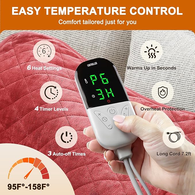 Heating Pad for Back & Period Cramps – 35"x20" King Size, Electric Heating Pads for Shoulder Neck Arms Legs, Dry/Moist Heat, 6 Heating & Auto Off, Machine Washable, Birthday Gifts for Women & Men