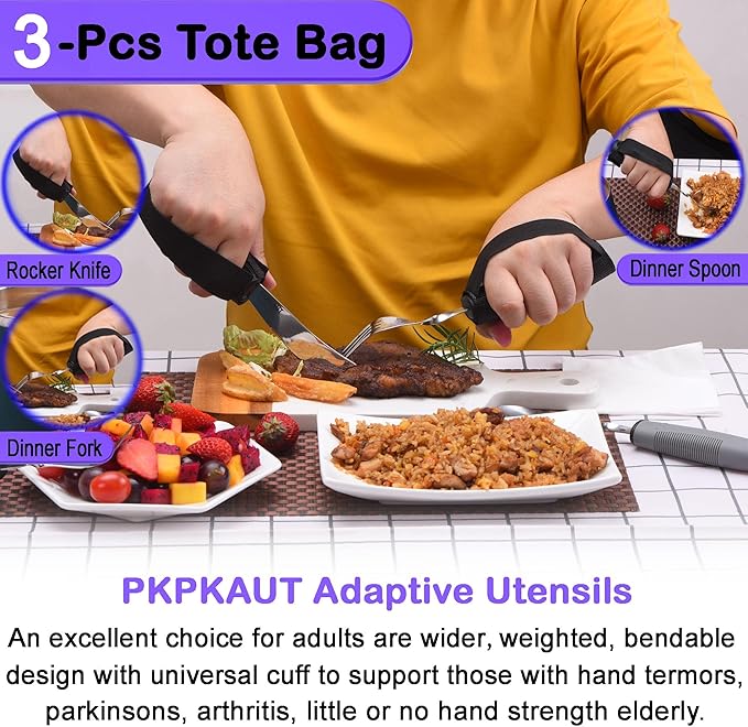 Adaptive Utensils for Parkinsons Patients Elderly, Weighted Utensils for Hand Tremors, Parkinsons Eating Utensils for Disabled People, Weighted Silverware for Hand Tremors Arthritic Hands