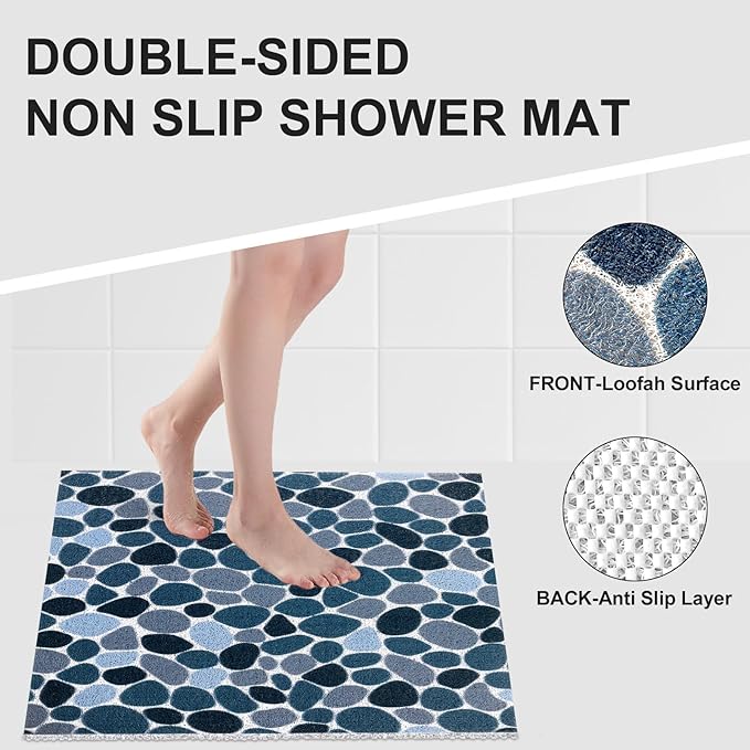 Non Slip Shower Mat: 24 X 24 Inch Stylish Square Shower Mats for Inside Shower - Soft PVC Loofah Trimmable Anti Slip Shower Mat for Elderly, Quick Drying