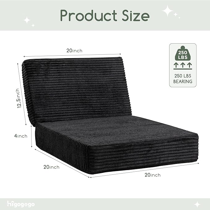 HIGOGOGO Corduroy Recliner Chair Cushion with Lumbar Support Pillow Soft Non-Slip 4" Thick Seat Pad Prevent Buttocks Pain in Seniors (Black, 12" Backrest)