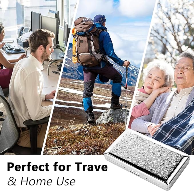 Portable 7-Day Metal Pill Case, Featuring 8 Compartments—Perfect for Travel. BPA-Free. (L-Silver, Large)