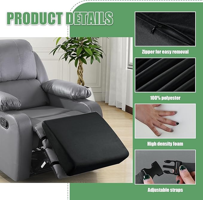 BALAPET Large Recliner Leg Pillow, Memory Foam Recliner Cushion Wedge Shape Recliner Footrest Extender,Leg、Back and Lumbar Support Pillow with Adjustable Elastic Straps(Black)