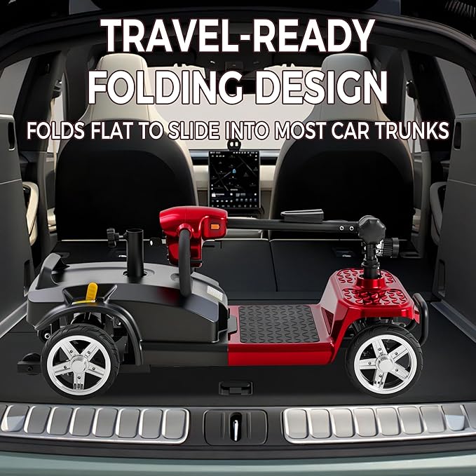 4 Wheel Mobility Scooter for Seniors & Adults 15 Mile Range, 6 MPH Powered Mobility Scooter with 300 lbs Capacity, Foldable Compact Mobility Scooter for Travel, Electric Wheelchair Red