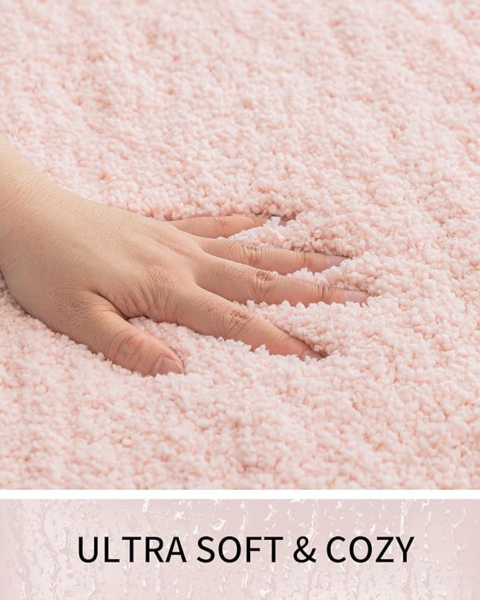 Toilet Rugs U-Shaped Mat 24x22, Contour Bathroom Mat - Ultra Soft & Absorbent Microfiber, Quick-Dry, Machine Washable with High Density Foam Latex Non Slip Backing, Pink