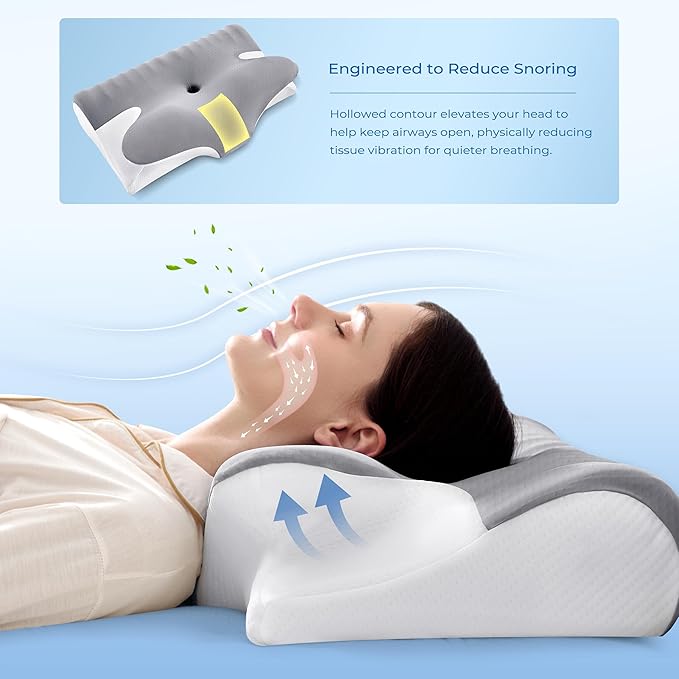 BDEUS Ergonomic Cervical Pillow for Side Sleepers, 2-in-1 Contour Orthopedic Memory Foam Pillow for Neck Shoulder Pain Relief, Sleep Apnea, Anti Snore, Pillow with Arm Rest, Head Cradle, Grey