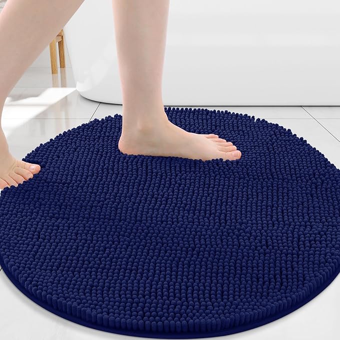Arotive Bathroom Rugs Round 24x24, Extra Soft Absorbent Shaggy Chenille Bath Rugs, Machine Washable Rubber Backing Non-Slip Bath Mats for Bathroom Floor Tub and Shower, Home Decor Accessories, Navy