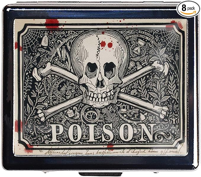 Pill Organizer Box with Mirror,8 Compartment Chrome Pill Case, Pocket-Size Travel Pill Container for Vitamins, Seniors, Daily Use,Rectangle 7 Days Pill Box Pill Case (The Grey Skeleton)