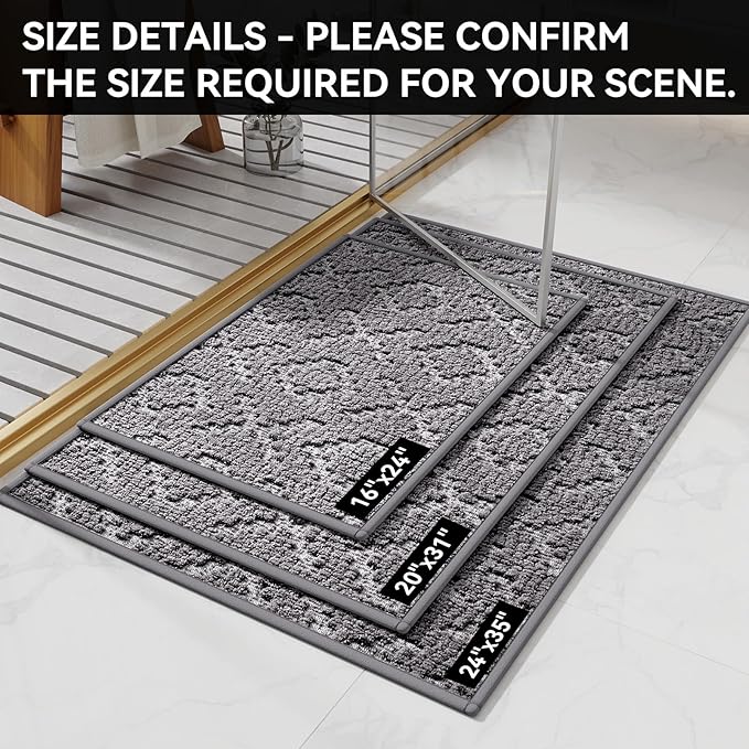 YDKGL Bathroom Rugs Non Slip, Super Absorbent Quick Dry Bath Mat, Rubber Backing Ultra Thin Bathroom Mats Fit Under Door Bathroom Floor Bathtub Shower