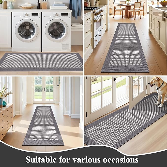 Ileading Laundry Room Runner Rug 2'x6' Non Slip Farmhouse Kitchen Floor Mats with Rubber Backing Machine Washable Grey Indoor Decor Carpet for Doormat Hallway Entryway Petmat Garage Balcony