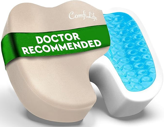 ComfiLife Premium Gel & Memory Foam Seat Cushion – Doctor Recommended Office Chair Cushion, Car Seat Cushion – Chair Cushions for Back & Sciatica Pain Relief – Seat Cushions for Office & Desk (Beige)
