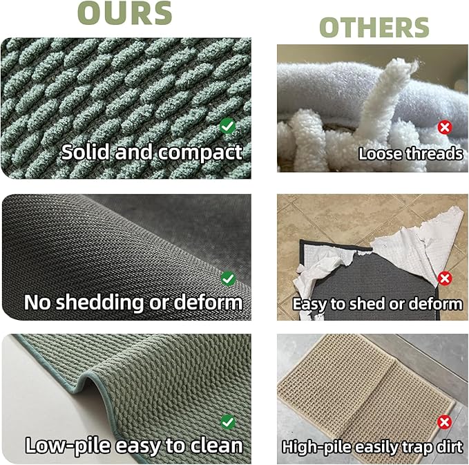 TYUU Bathroom Rugs Non Slip Washable, Super Absorbent Thin Bath Mat Small Quick Dry Low Pile Bathroom Rug, Sage Green 20"x30"