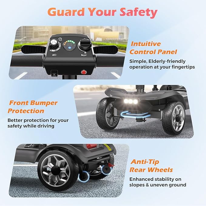 Lightweight Mobility Scooter for Adults & Seniors - Cruise & Airport Approved, 43lb Foldable Portable Motorized Scooters with Removable Lithium Battery for 12.4 Miles Travel, 300lb Capacity, Black