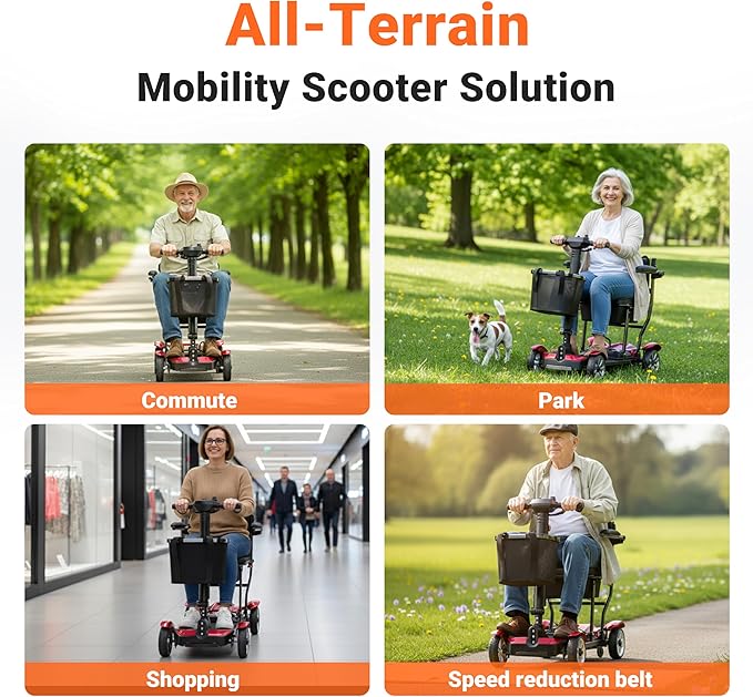 Mobility Scooter for Adults, 4 Wheels Mobility Scooter with LCD Display, 350LBS Capacity & Lithium Battery, Airline Approved, 38LBS Motorized Mobility Scooter for Seniors (Red, 15 MI-211)