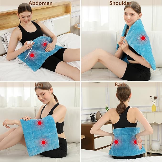 Weighted Heating Pad with Massager, HSA Electric Heating Pad for Back Pain Relif, 2.88LBS Heat Pad for Period Cramps with 2H Auto Shut Off 3 Massager Levels and 3 Heating Levels, 12"x24" Royal Blue