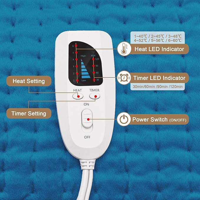 Deepsoon Heating Pad,Electric Heating Pads for Back,Neck,Moist Heating Pad for Abdomen Shoulder Knee Legs,Dry/Moist Heat&Auto Shut Off,Mother's Day Birthday for Men and Women,Blue,24x20 Inch