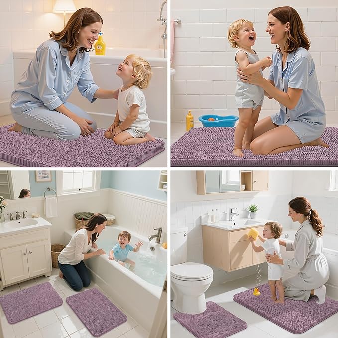 Arotive Bathroom Rugs 24x16, Extra Soft Absorbent Shaggy Chenille Bath Rugs, Machine Washable Rubber Backing Non-Slip Bath Mats for Bathroom Floor Tub and Shower, Home Decor Accessories, Deep Plum