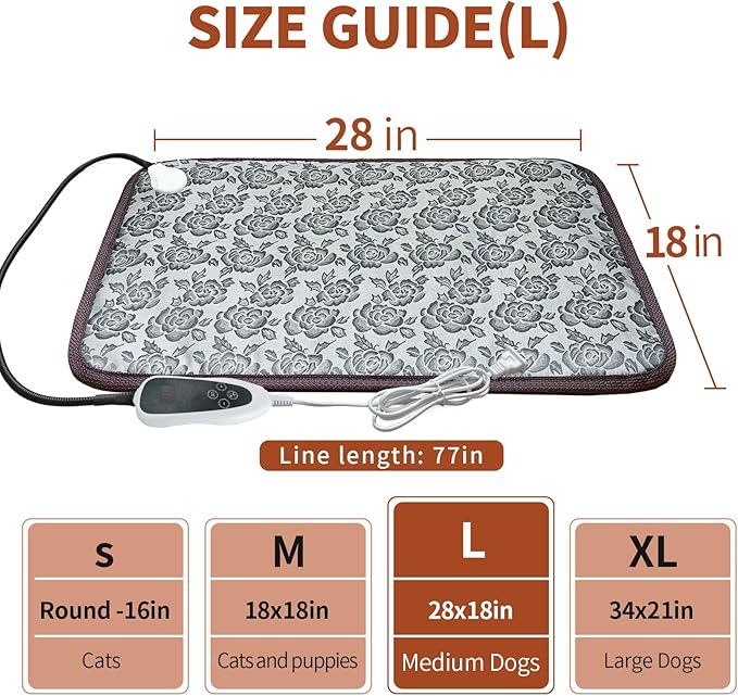 GOLOPET Dog Heating Pad 28x18in with Smart Thermostat Switch and Power Line Protection Tube,Obtained MET and UL Dual Certification,Waterproof Puppy Heating pad-Rose