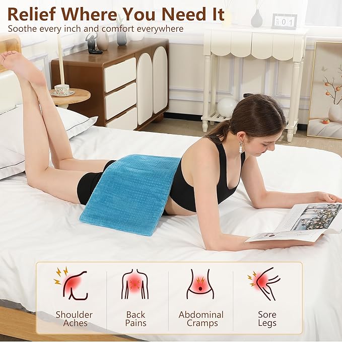 ESTINGO Electric Heating Pad FSA Eligible, Heated Pad for Back Neck Shoulder Pain Relif, Heating Pad for Period Cramps with 2H Auto Shut Off and 4 Heating Levels, 12"x24" Royal Blue