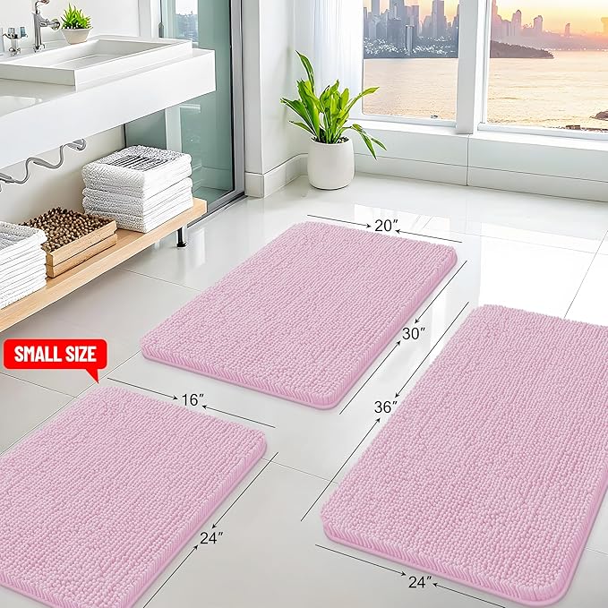 Arotive Bathroom Rugs 24x16, Extra Soft Absorbent Shaggy Chenille Bath Rugs, Machine Washable Rubber Backing Non-Slip Bath Mats for Bathroom Floor Tub and Shower, Home Decor Accessories,Pink