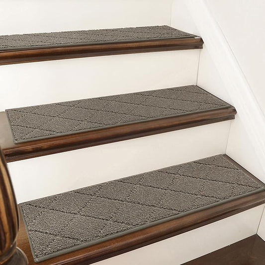 COSY HOMEER Stair Treads for Wooden Steps 9"x28" Washable Indoor Carpet Stair Treads Non Slip Soft Polyester Stair Carpet Tread Reusable Stair Runner Rugs for Kids, Elders,Pets,Light Brown,15pcs