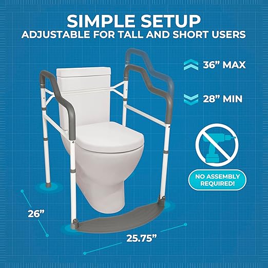 Stander Wonder Toilet Safety Rails for Seniors, Adjustable Detachable Toilet Frame with Padded Handles for Elderly Adults, Foldable Handicap Support Rail with Footrest, Fits Any Toilets