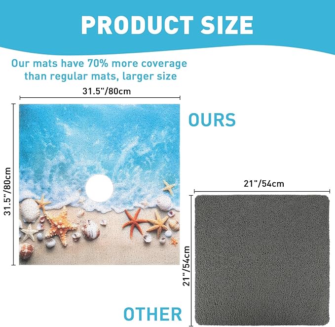 Square Shower Mat Non Slip: 32 x32 Inch Extra Large Shower Mats with Drain Hole in Middle - PVC Loofah Anti Slip Shower Floor Matt for Inside Shower