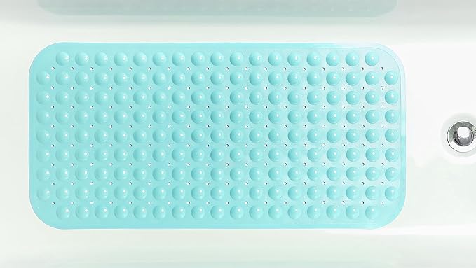 Large Non-Slip Bathtub & Shower Mat 31”x16” (Smooth/Non-Textured Tubs Only) Safe, Clean,Machine-Washable, Superior Grip&Drainage, Vinyl, Opaque Aqua/Blue-Green