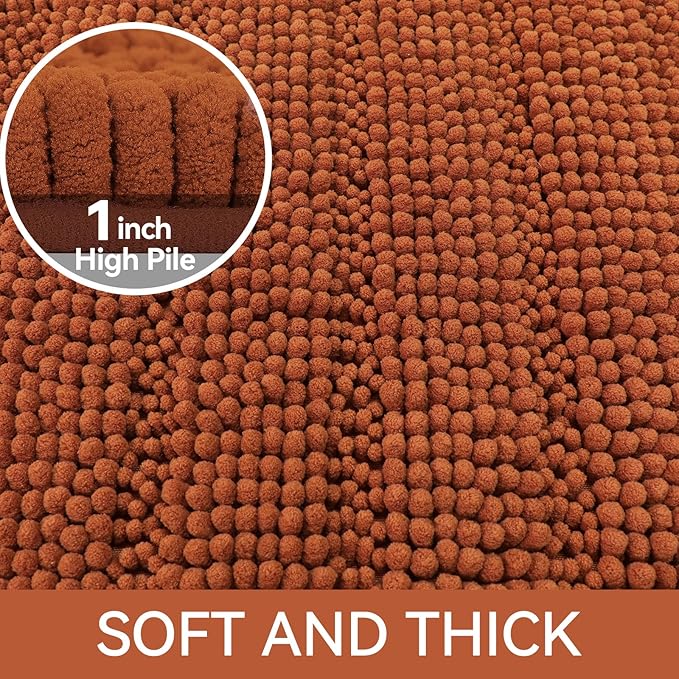 Bcoimo 24"×17" Chenille Bath Mat – Non-Slip with Backing Bath Rug Ultra-Absorbent and Machine Washable Bathroom Mat Quick-Dry Design. Ideal for Bathroom and Tub Areas