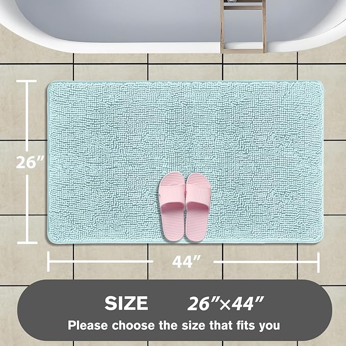 Aqua Bathroom Rugs – Absorbent and Washable Bath Mat, Non-Slip, Thick Soft Chenille Bath Rugs for Bathroom Floor, Shower, Sink - 26" x 44"