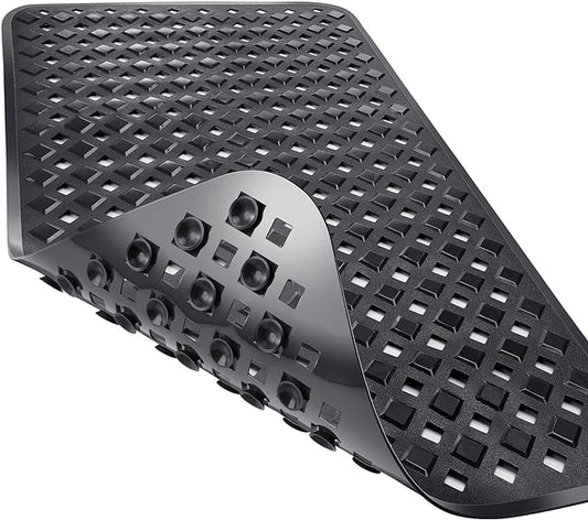 Yimobra Bathtub Mat Non Slip, Super Strong Suction Cups, 27.5"x15.5" Long Shower Mat with Drain Holes, Machine Washable Fast Draining Bath Mats, Bathroom Essentials,Black