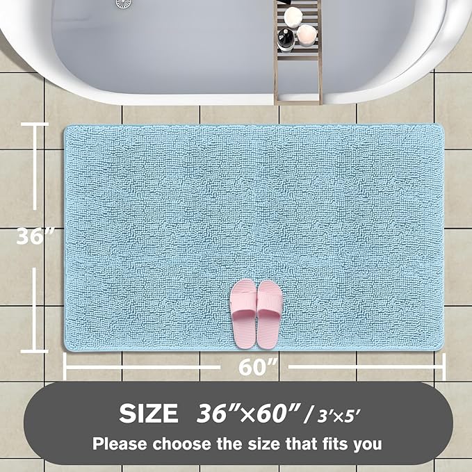 Bathroom Rugs 36 x 60 Inch – Extra Large Bath Mat | Absorbent and Washable Thick Chenille Bath Rugs Non-Slip Runner Rug for Bathroom, Shower, Tub(Light Blue)