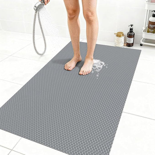 Extra Large Non-Slip Shower Mat, Fast-Dry PVC Bath Stall & Tub Mat, Drain-Hole Design,for Shower Stall Tub for Elderly/Kids，Non Slip Bathroom Safety Accessory，Gray 32"x58"