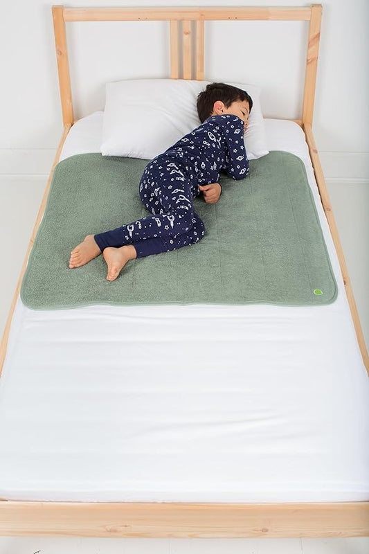 PeapodMats Bedwetting & Incontinence Waterproof Bed Mat - Reusable Underpad. Secure Placement & Breathable. Washable. Enviro Friendly 3x3 (Sage) Mattress Protector & Pee Pad for Kids & Adults