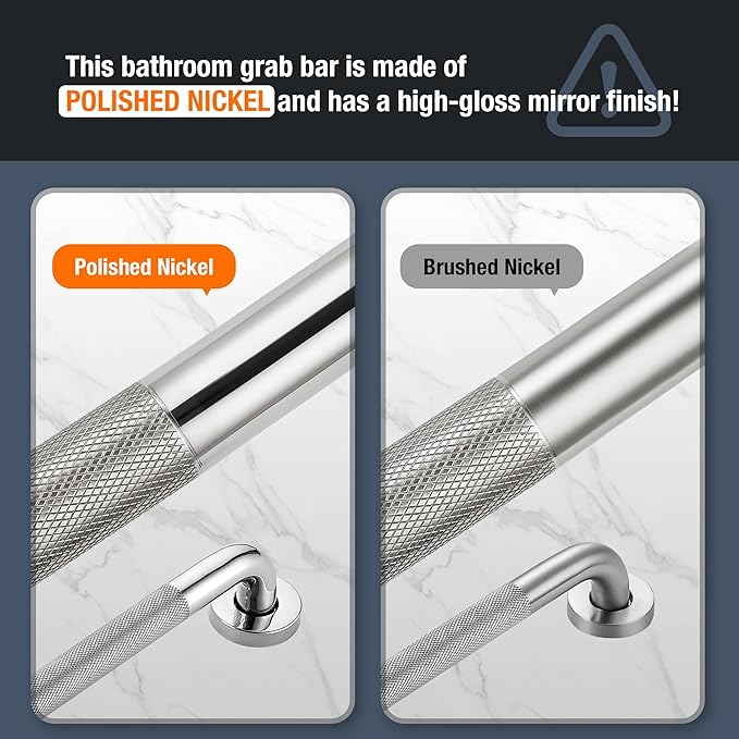 Grab Bars for Shower, 1 Pack 12-Inch Anti Slip Shower Handles for Elderly, Safety Shower Grab Bar, Stainless Steel Handicap Grab Bars for Bathroom (Polished Nickel 1" Diameter)