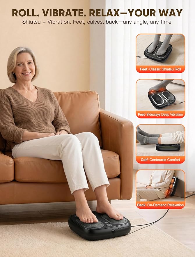 Foot Massager, Shiatsu Foot Massager Machine with Vibration for Plantar & Neuropathy, Electric Foot Massager for Fasciitis Relief & Circulation - 3 Intensity, 3 Modes