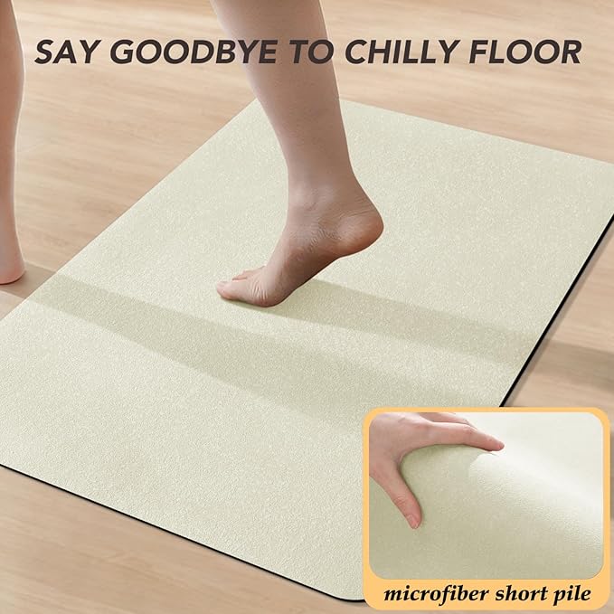 ACCUMTEK Non Slip Bath Mat, Thin Bathroom Rugs Fit Under Door, Quick Dry Bath Mats, Machine Washable Bath Rugs for Bathroom, Bathtub & Kitchen, Light Beige/Upgraded Solid/24 x17