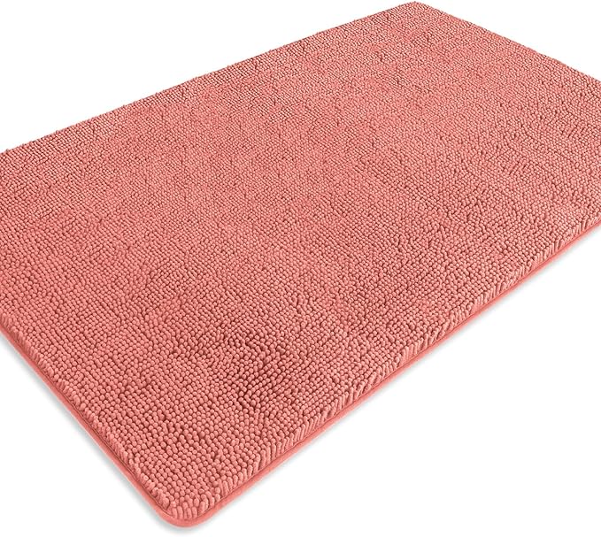 Bathroom Rugs 36 x 60 Inch – Extra Large Bath Mat | Absorbent and Washable Thick Chenille Bath Rugs Non-Slip Runner Rug for Bathroom, Shower, Tub(Coral)