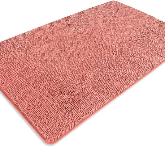 Bathroom Rugs 36 x 60 Inch – Extra Large Bath Mat | Absorbent and Washable Thick Chenille Bath Rugs Non-Slip Runner Rug for Bathroom, Shower, Tub(Coral)