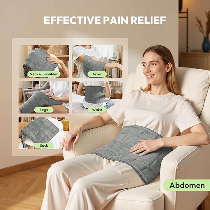 GOTCOZY Weighted Heating Pad 12"X24" - Electric Heat Pad for Back Neck Shoulder Pain Relief,6 Heat Settings,3H Auto Shut Off, Birthday Gifts for Women Men, Dad, Mom (Light Grey)