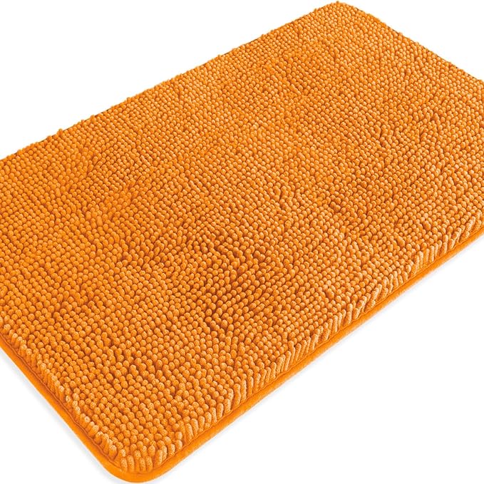 Flame Orange Bathroom Rugs – Absorbent and Washable Bath Mat, Non-Slip, Thick Soft Chenille Bath Rugs for Bathroom Floor, Shower, Sink - 20" x 32"