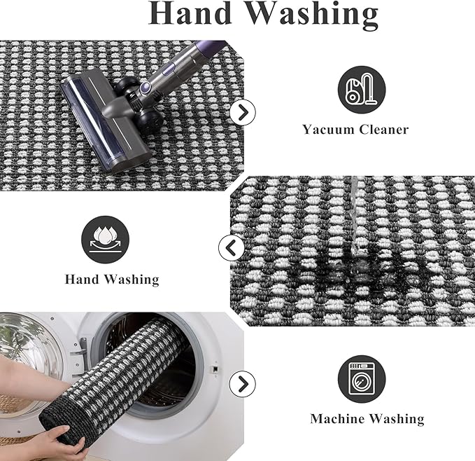 Ileading Black Runner Rugs for Hallway 2'x8' Non Slip Farmhouse Long Kitchen Floor Mats with Rubber Backing Absorbable Throw Rugs Machine Washable Indoor Decor Carpet for Corridor Petmat Entryway