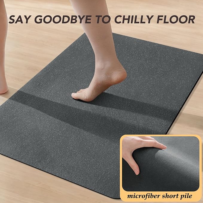 ACCUMTEK Non Slip Bath Mat, Thin Bathroom Rugs Fit Under Door, Quick Dry Bath Mats, Machine Washable Bath Rugs for Bathroom, Bathtub & Kitchen, Charcoal Gray/Upgraded Solid/24 x17