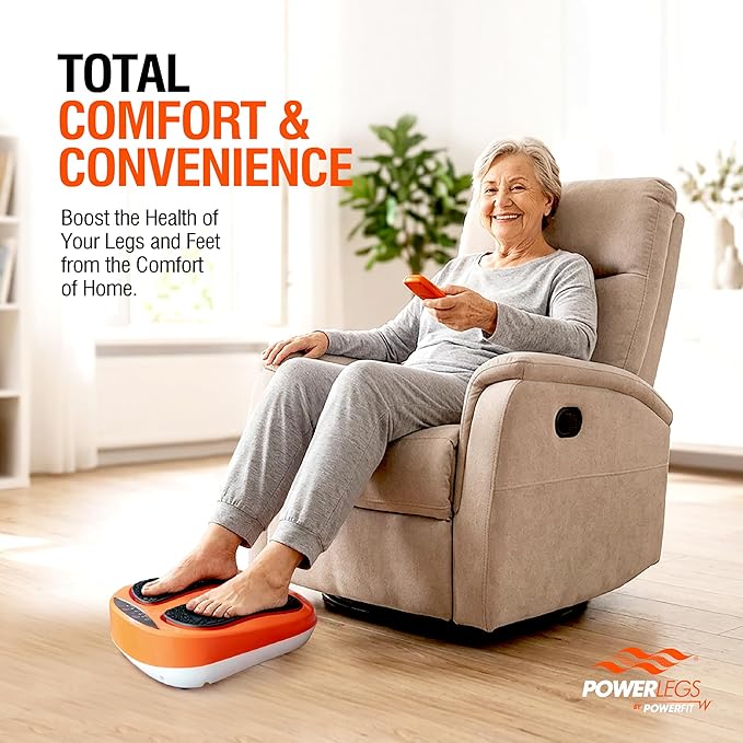 Power Legs Electric Foot Massager Machine with Remote Control, Adjustable Speed, Vibration - Calf Massager - Feet Massager for Neuropathy Pain Relief, Plantar Fasciitis, Leg Blood Circulation (Orange)