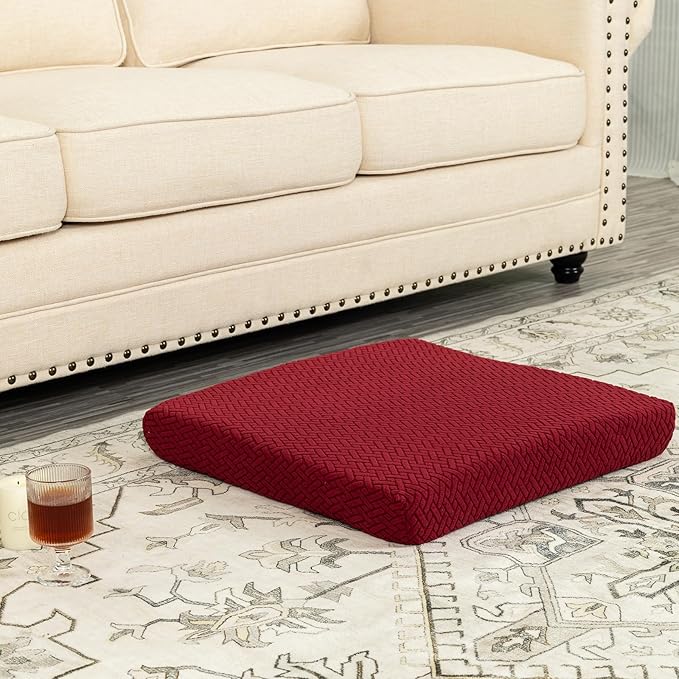 Recliner Cushions for Long Sitting Foam Seat Cushion Soft Tufted Layer for Elderly Seniors, Recliner Chair, Floor Pillow, Office Chair, Car, No Pressure on Thighs, 20X20X3 Inch - Knitted Wine